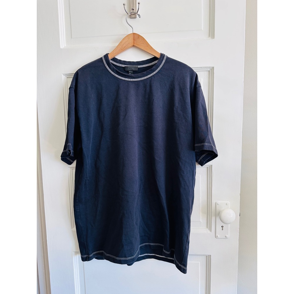 COS Mens Navy Blue Contrast Stitch Cotton Crew Neck T-Shirt Size Medium Portugal